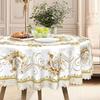 European Gold Rose Round Tablecloth, Waterproof Leave-In Polyester Dining Table Coffee Table Decorative Cloth, Rectangular Dining Table Cloth