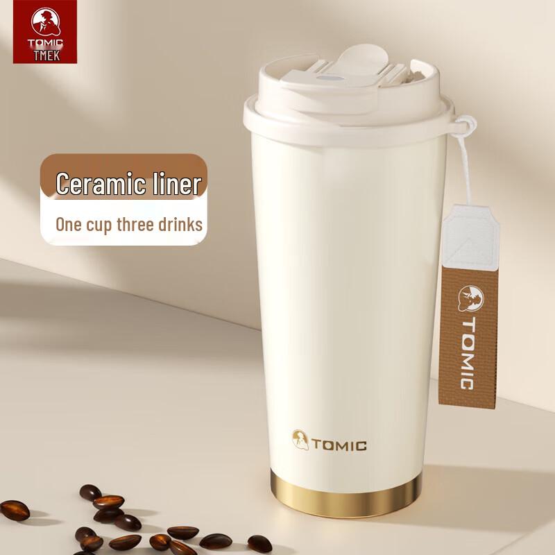 TOMIC 500ml Ceramic Lined Portable Insulated Coffee Cup