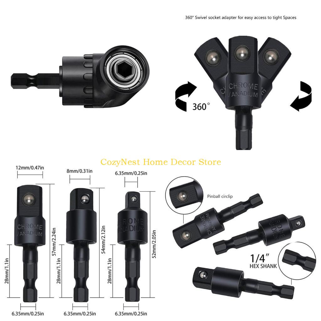 92MF 105° Right Angle Impact Drill Bit Adapter Set Rotatable Impact Driver Adapter 1/4" 3/8" 1/2" Impact Driver Adapter