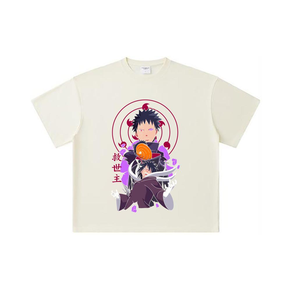 260 GSM Double Yarn 32 Count 100% Cotton Naruto V14 Obito Print Unisex Heavy Cotton T Shirt