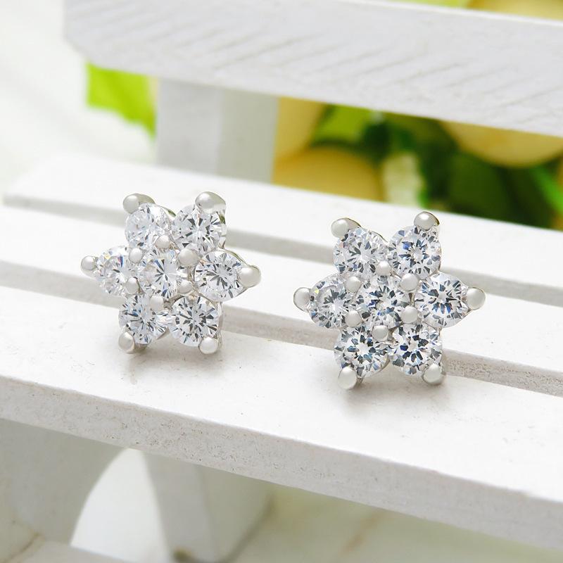 Temperament Versatile Snowflake Earrings High-End Trendy Zircon Star Earrings Women'S Sterling Silver Jewelry