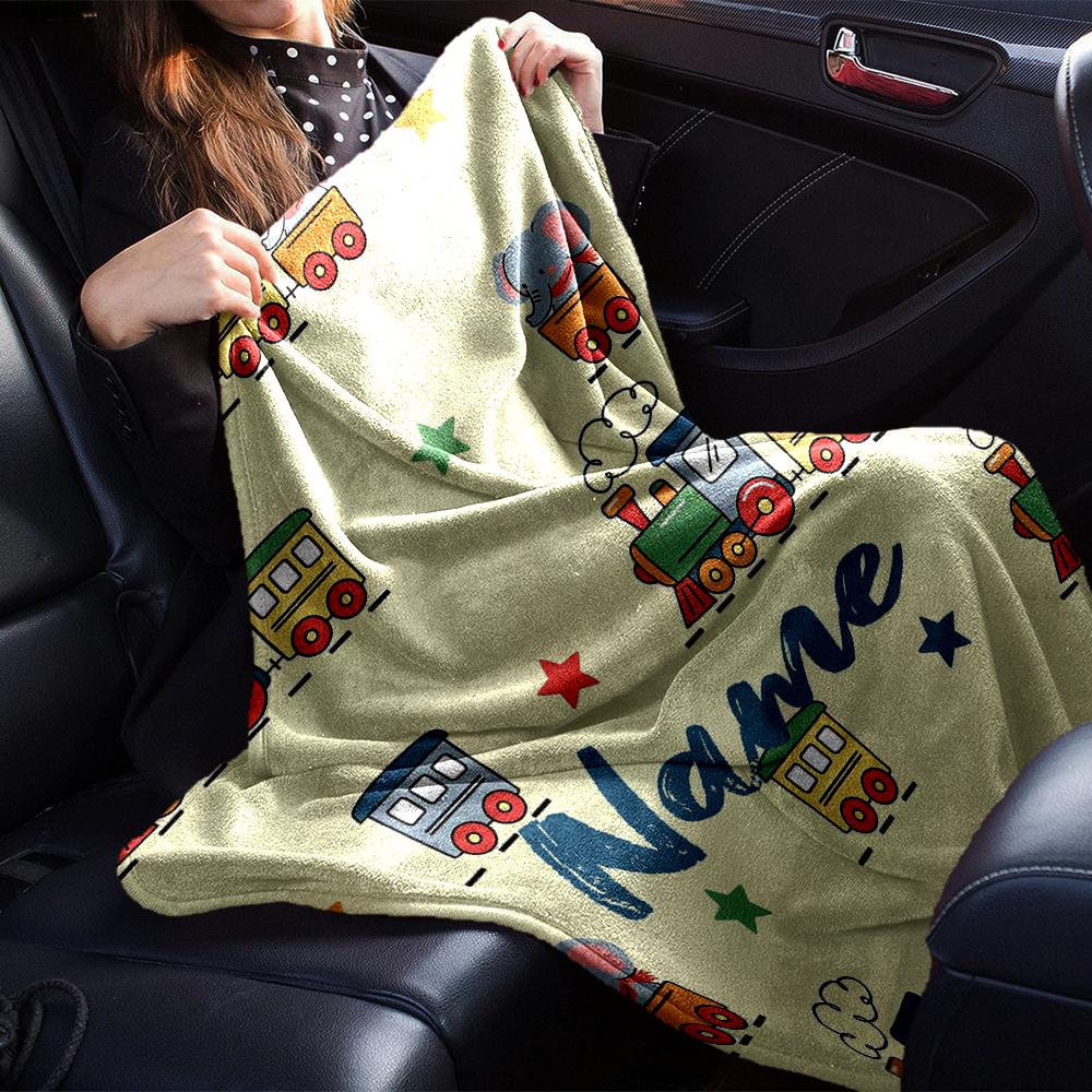 Custom Name Cute Cars Theme Printed Blanket - Perfect for Couch, Bed, Travel & Outdoor Use | Machine Washable, Cozy & Durable.