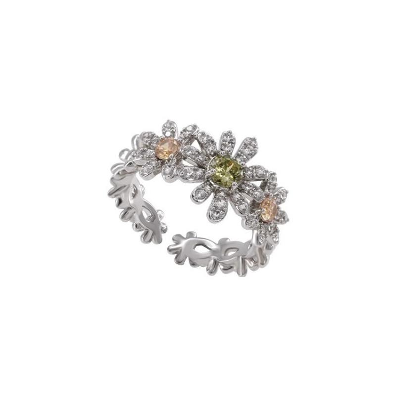 Luxury Minimalist Diamond-Encrusted Little Daisy Ring - Women's Unique High-End Finger Ring Handpiece Open Ring