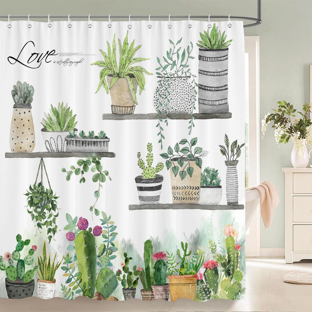 

Green Leaves Plant Flowers Shower Curtain 180cm*180cm with Hooks, Floral Waterproof Shower Curtain, Shower Curtains for Bathroom W90xH180cm