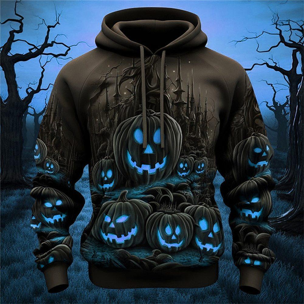 Halloween Series Pumpkin 3D Digital Printed Men's Personalized Trendy Hoodie Sweatshirt