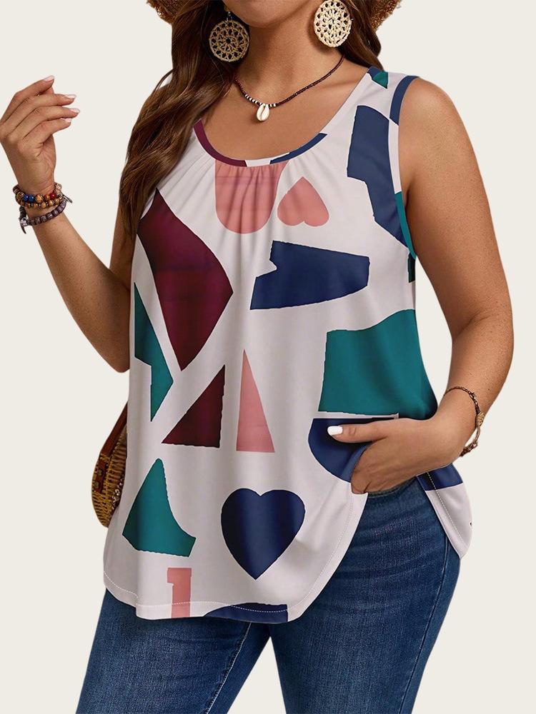 2025 Trendiges Ärmelloses Top mit Denim-Print für Damen in Übergröße - Europäische & Amerikanische Sommer Mode