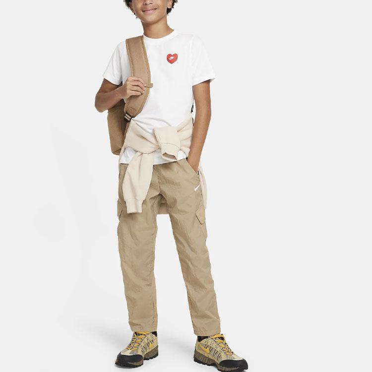 Nike Sportswear Letter Print Pattern Ribbed Crew Neck Knit Short Sleeve T-Shirt Kids Tops White FN9639100