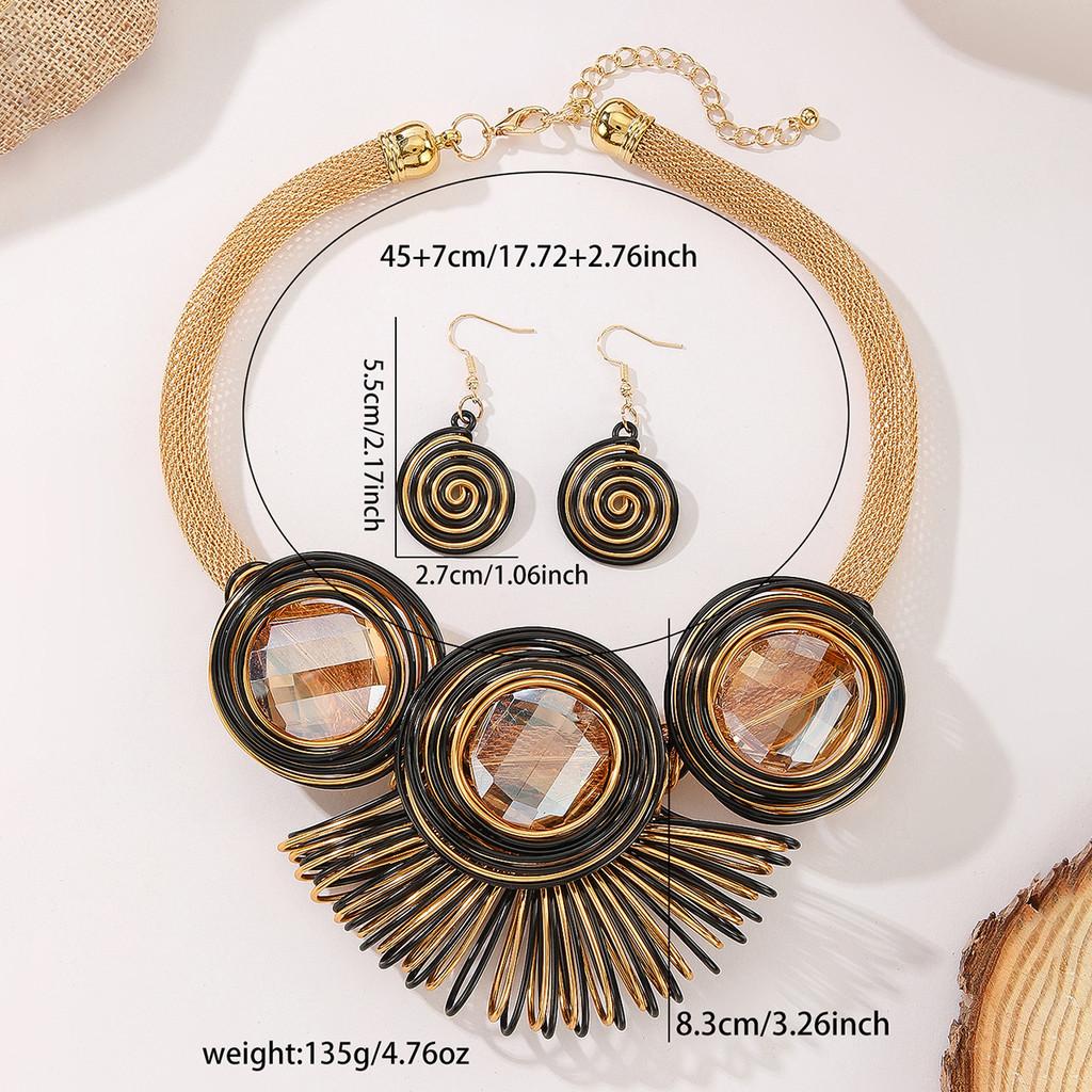 Trendy Geometric Jewelry Set With Crystal Accents And Electroplated Finish For Casual Wear