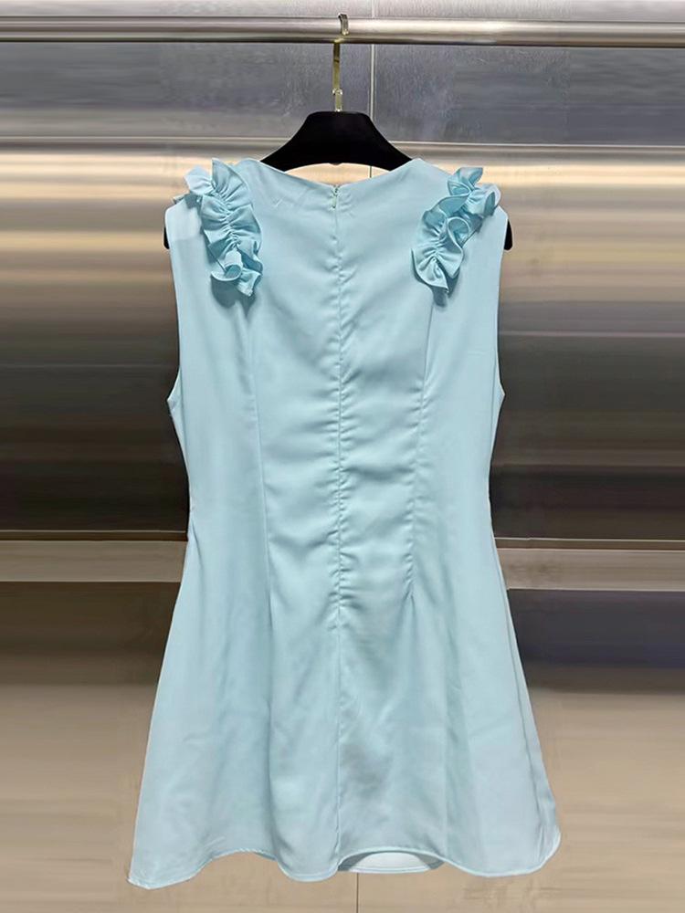 Noblewoman Light Luxury Sleeveless Short Dress with 3D Floral Patchwork - 2026 Spring Collection