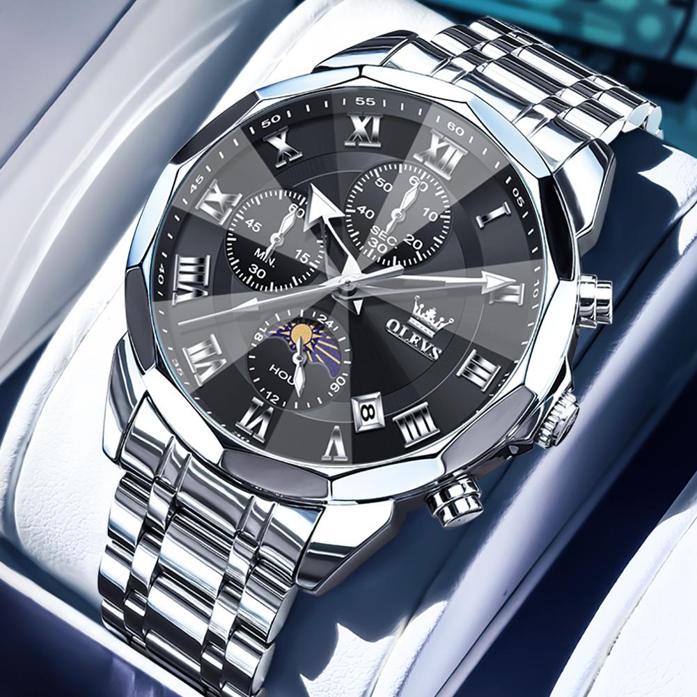 OLEVS Men's Watch Date Week Fashion Watch Men Original Waterproof Non-mechanical Luminous Chronograph Calendar Quartz Wristwatch