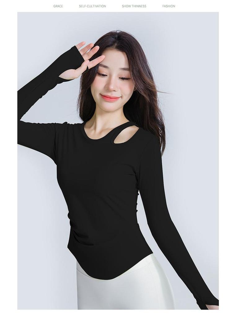 Women's Long Sleeve Yoga Top with Chest Pad: Autumn Pilates Fitness T-Shirt
