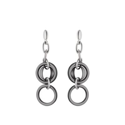 Earrings - LOVA - Large Model - Black Ceramic - Circle Patterns - Push System