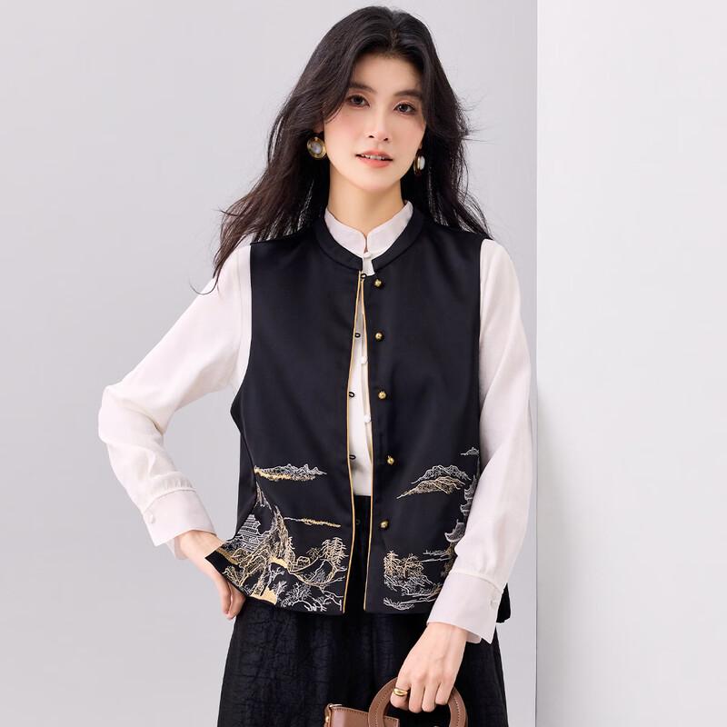 Women's Chinese Style Embroidered Stand-Collar Sleeveless Vest