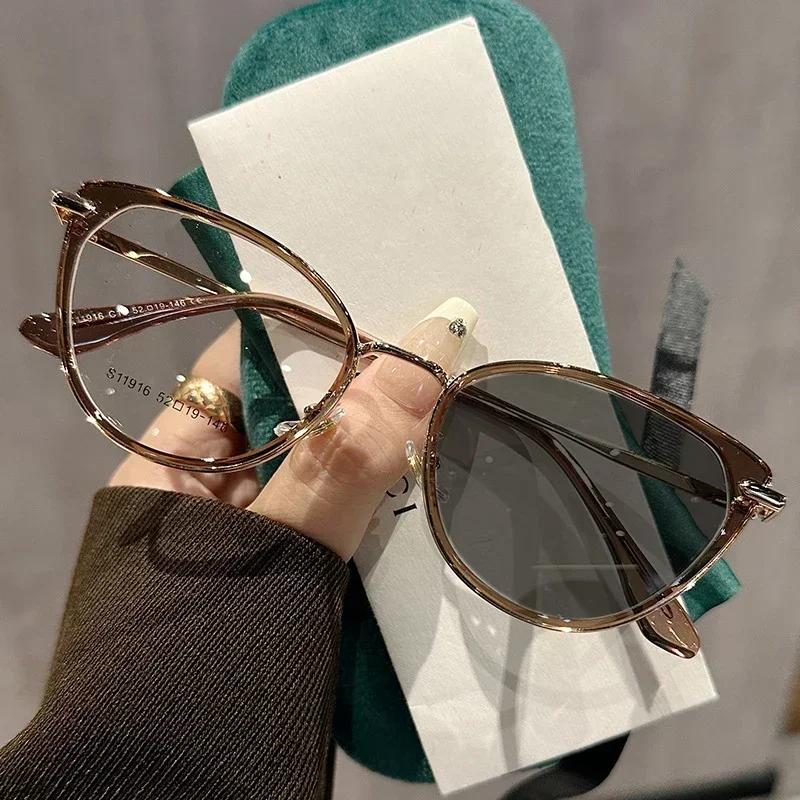 Anti Blue Light Photochromic Myopia Glasses With Diopter To -4.0 Vintage Cat Eye Frame Women'S Minus Eyewear Optical Sunglasses