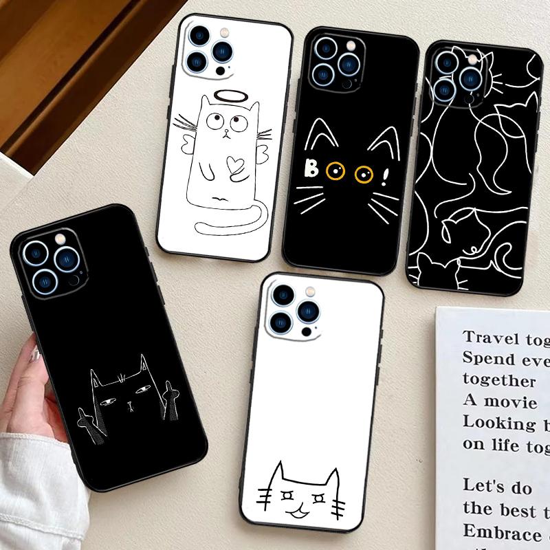 Funny Cute Cat Line Art For Realme 10 11 12 13 14 Pro Plus GT6 GT7 15 Pro C61 C67 C63 C71 C55 C51 C65 C53 C75 Case