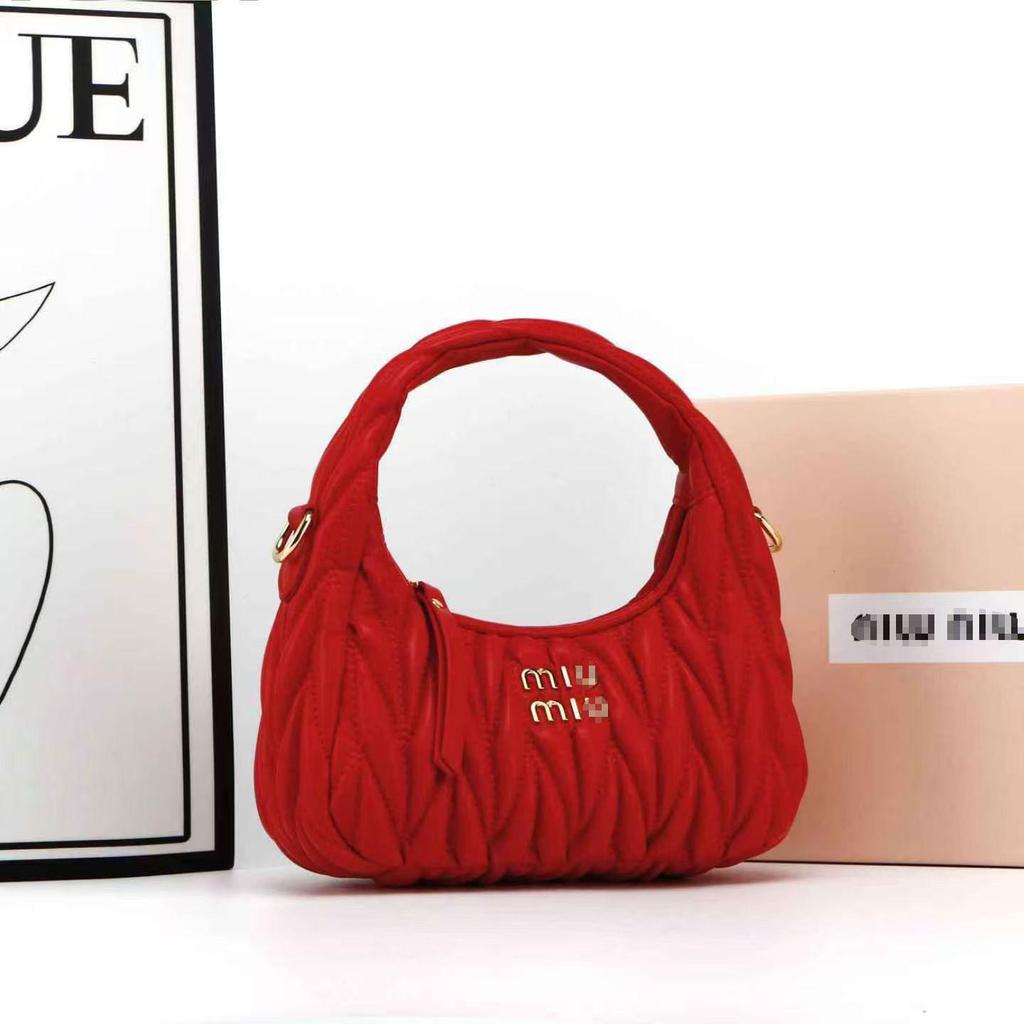 Miu House Lambskin Ruched Dumpling Hobo Bag: Trendy Crescent Underarm Crossbody for Women