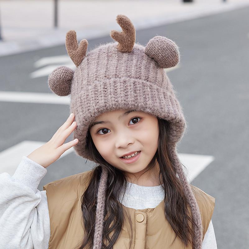 Toddler Reindeer Eared Knit Cap With Windproof And Thermal Features For Winter