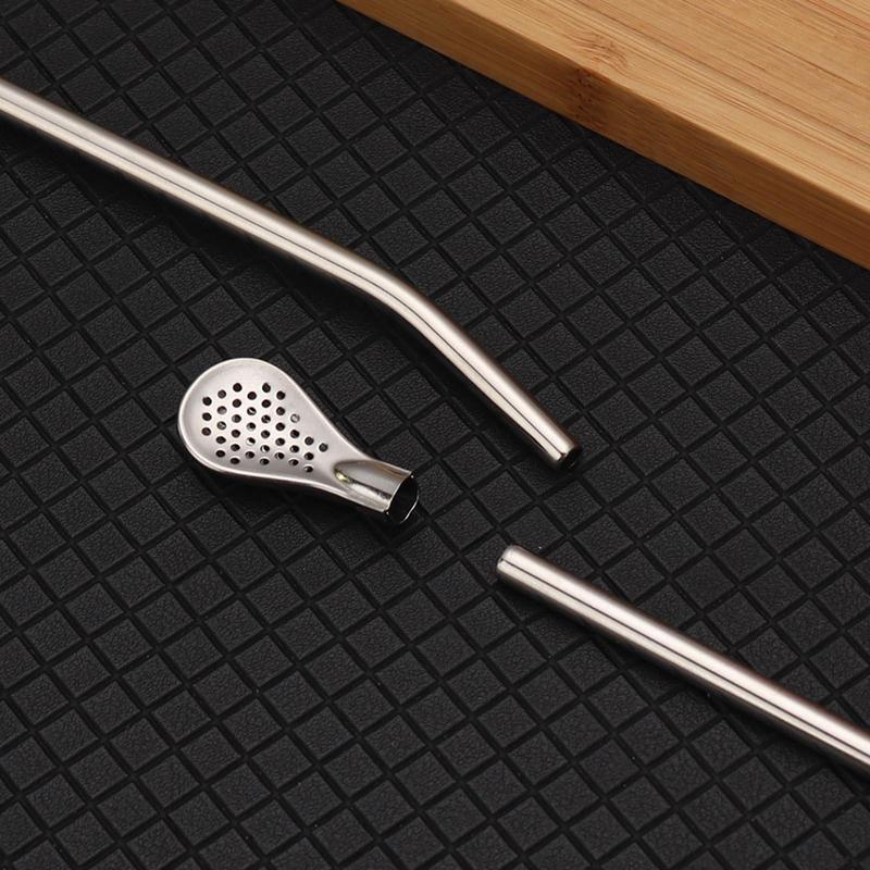 Detachable Filter Straw Spoon Stainless Steel Tea Filter Yerba Mate Straw Reusable Bar Drinking Tools with Cleaning Brush