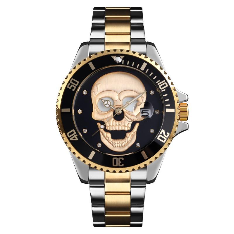 Hot-selling watch, fashionable rhinestone-encrusted skull, luminous men's waterproof quartz watch