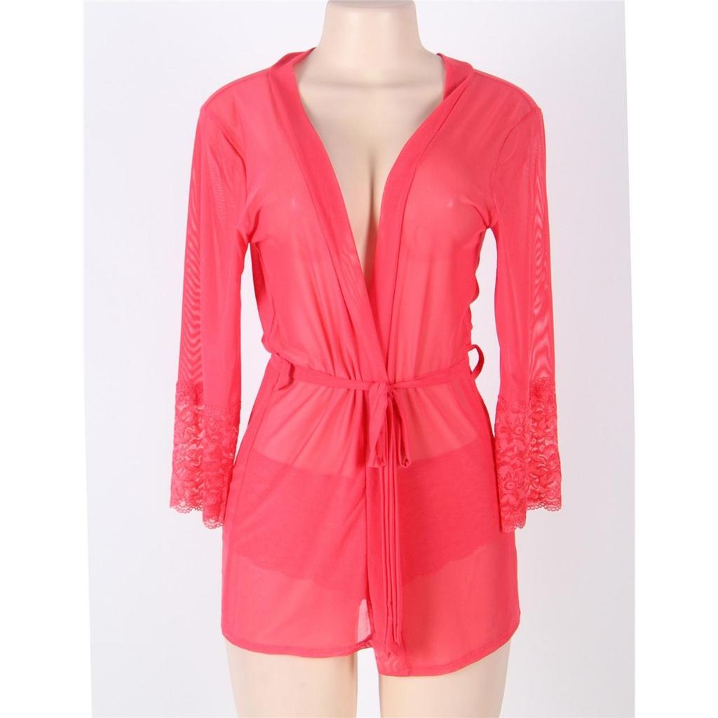 Ladysta Red plasă cu dungi deasupra genunchiului babydoll lenjerie de noapte mărime unică (S M L)