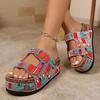 Cork Sandals 2025 Summer New Plus-size Rhinestone Belt Buckle for Women Wearing Platform Slippers