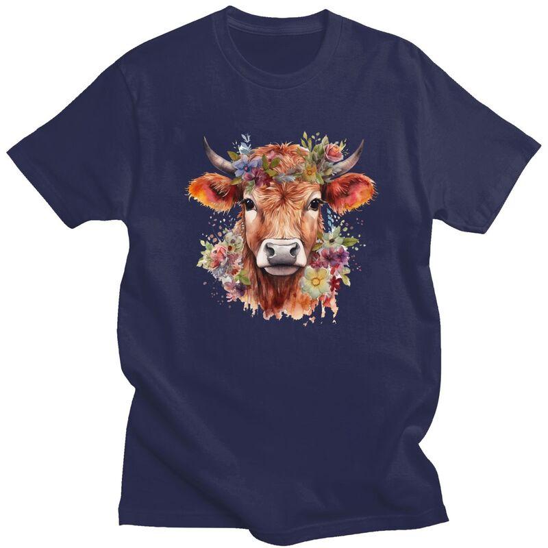 

Custom Cool Highland Cow And Flower T Shirt Men Short Sleeves Pure Cotton Tshirt Leisure Tees Fashion Tshirts 4XL