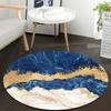 Luxurious Golden and Blue Marble Round Area Rug Non-Slip Soft Decorative Floor Mat for Living Room Bedroom Office Dining Room