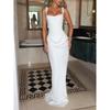 Women's Casual Long Sleeve Slim Fit Fish Bone Pure Desire Suspender Dress Long Dress Slim Fit Solid Color Hip Wrap Dress