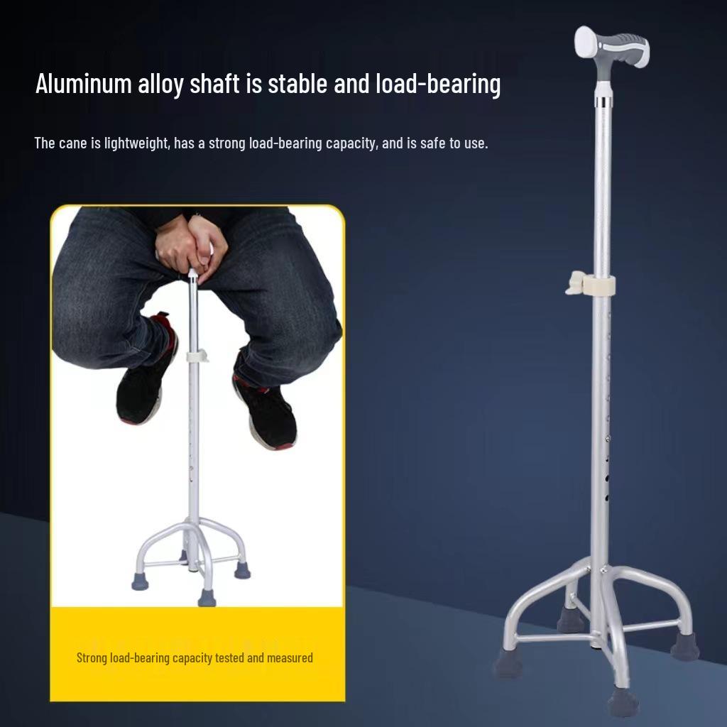 Adjustable Height Lightweight Aluminum Quad Cane with Non-Slip Base for Elderly