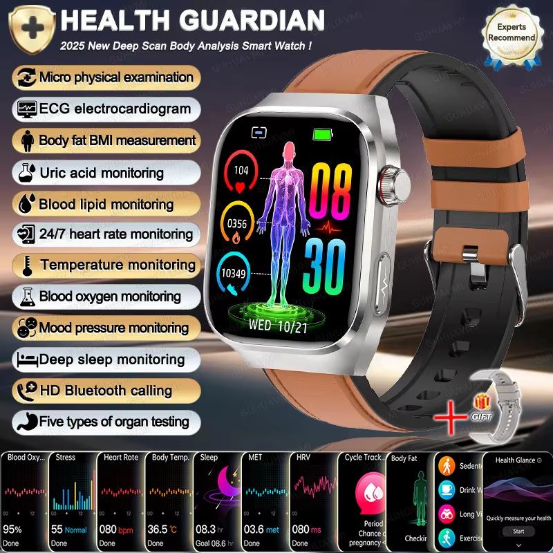 2025 New Smart Watch ECG+PPG Organs Viscera Monitor Clock Men Blood Lipids Uric Acid BP Sport Call Smartwatch for Samsung Galaxy
