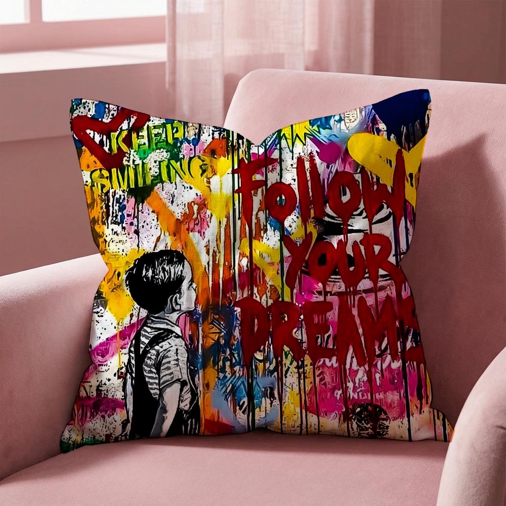 B-Banksy KÜNSTLER Kissenbezug Mehrzweck-Kissenbezug für Zuhause & Auto - Wendbar, Weich & Strapazierfähig für den täglichen Gebrauch