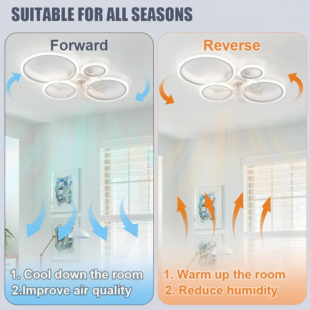 White Minimalist Modern Ceiling Fan with Light for Living Room or Bedroom