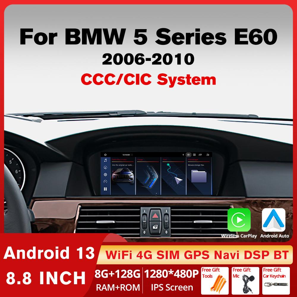 8.8" Wireless Carplay Auto Car Radio For BMW 5 Seires E60 LHD 2006-2012 CCC CIC System Android 13 GPS Multimedia Video Player FM BT
