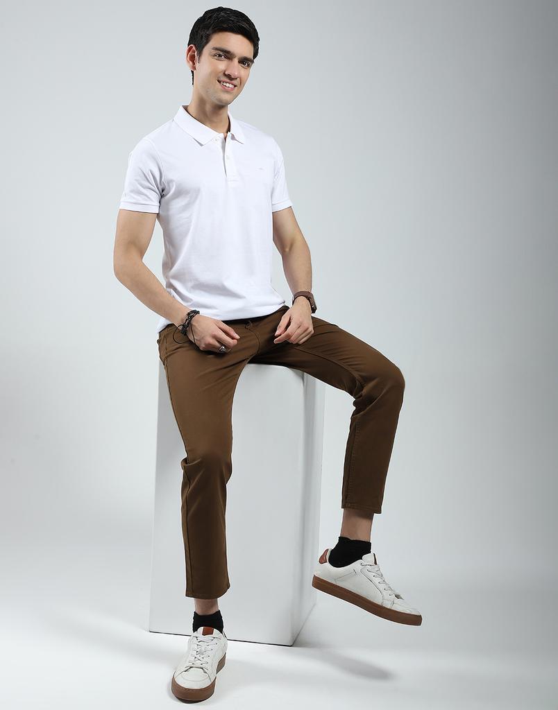 MONTE CARLO Mens Solid White Collar Neck Half Sleeve T-Shirt