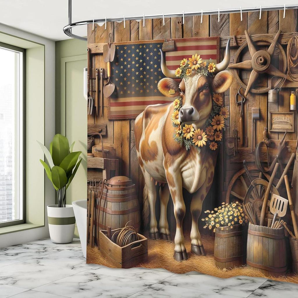 Highland Cattle Waterproof Shower Curtain, Punch-Free Polyester Curtain for Shower Room or Door Partition