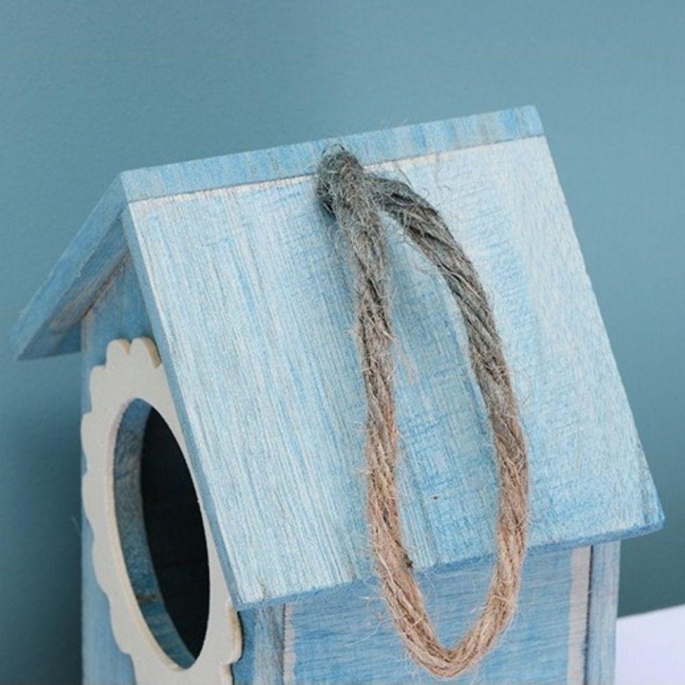 Wall Mounted Wooden Bird House Handmade Weather-Resistant Bird Nest Box with Hanging Rope Decorative Bird Breeding Box