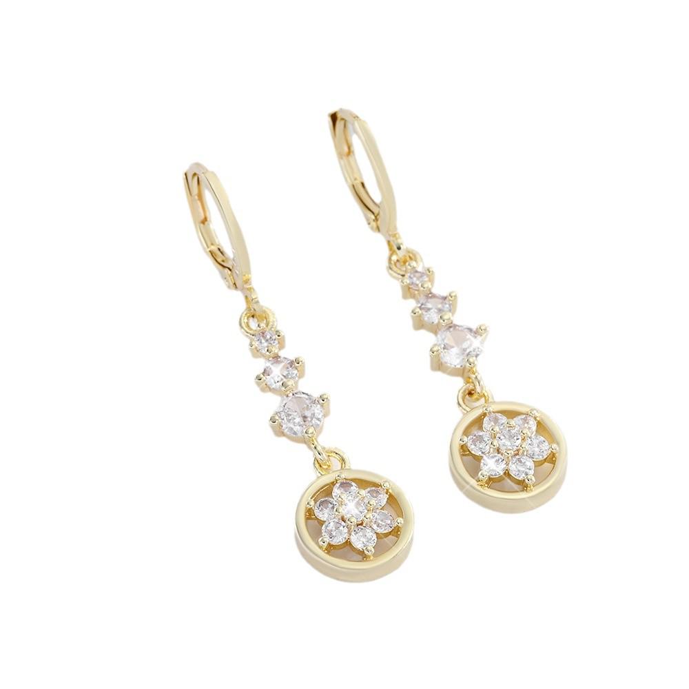 Długie kolczyki w kształcie kwiatów z cyrkoniami pozłacane 14-karatowym złotem dla kobiet