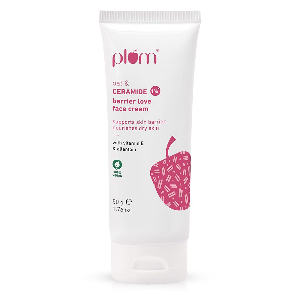 Plum Oat & 1% Ceramide Barrier Love Face Cream 50 g Pack for Normal Dry Skin, Moisturizer for Women & Men