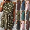 Trendy Plus Size Women's Sleeveless Polka Dot Midi Dress For Summer Celebrations