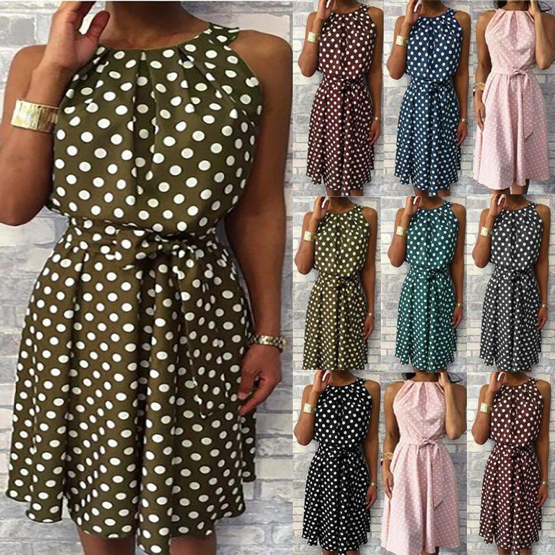 Trendy Plus Size Women's Sleeveless Polka Dot Midi Dress For Summer Celebrations