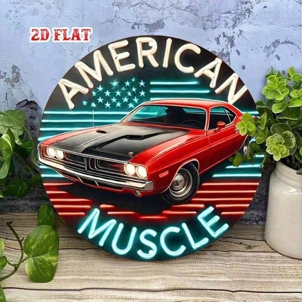 Metal Poster Retro Vintage Neon Muscle Car Wall Art Garage Decor