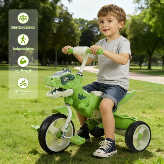 Toddlers Trike Dinosaur Kids Tricycle for Rider Toddler with Music Light 2-7 Years Training Bike Old Boys Girls Preschool Daycare Toy Big