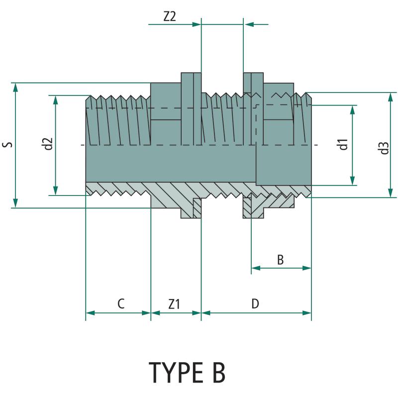 PVC-U tank connection fi 42 32x13x0-23 for drip line