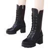 Plus Size Mid Calf Motorcycle Boots Winter New Martin Boots Women Chunky Heel Platform Military Boots