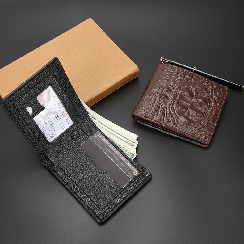 Men's Slim Crocodile Pattern Card Holder Wallet with Money Clip and Multiple Card Slots