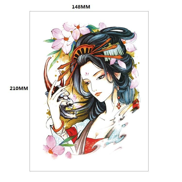 Traditionelle schöne Frau Charakter Tränen Geisha Farbe Wasser Transfer Blume Arm Anti-Real Tattoo Aufkleber Tattoo