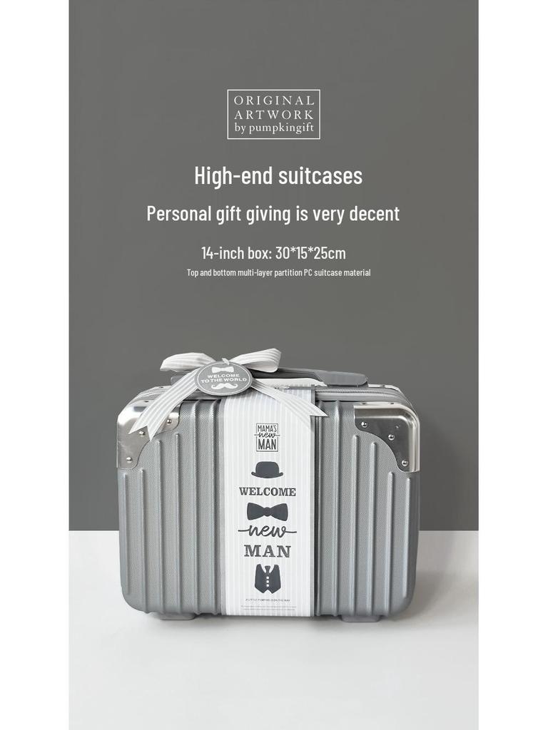 Newborn Baby Boy Gift Box: Off-White & Grey Striped Outfit - High-End Spring Festival Full Moon Collection