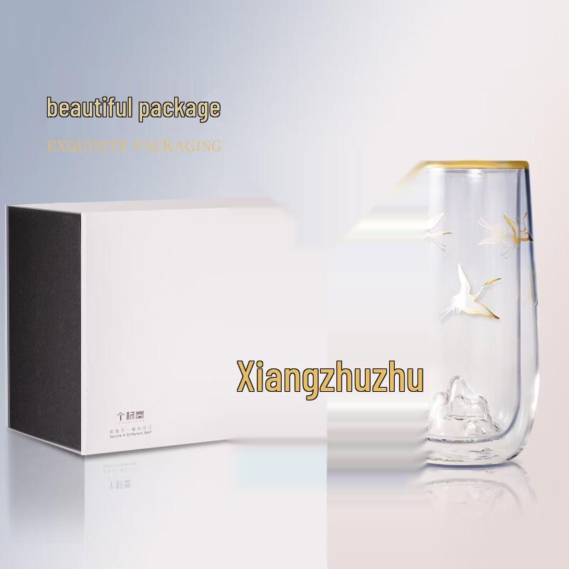 Double-Layer Glass Kung Fu Tea Master Cup with Crane Design