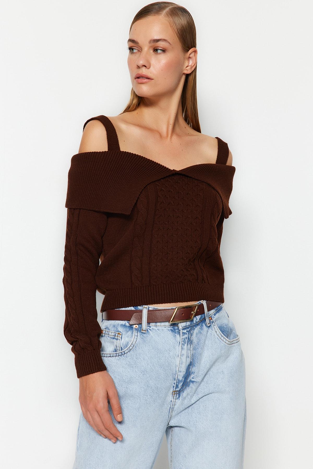 

Вязаный свитер с коричневыми волосами Свитер TWOAW24KZ00820..