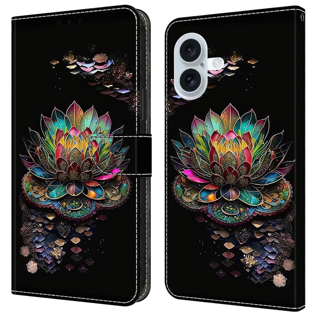 For iPhone 16 Case Pattern Printed Protective Cover TPU+PU Leather Flip Phone Case